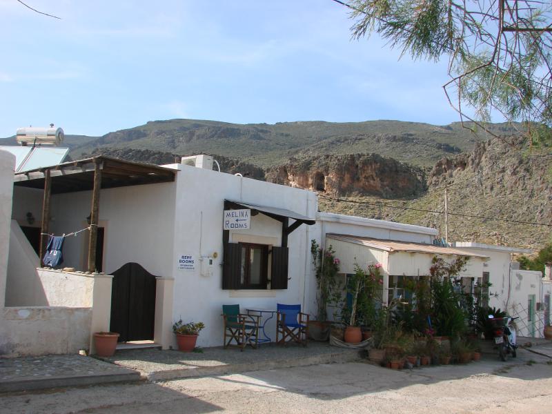 picture of Melina Rooms from beach of Kato Zakros